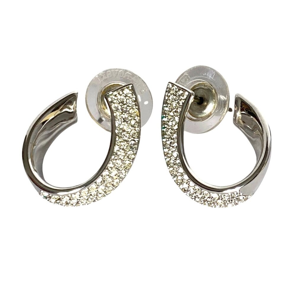 Swarovski Silver Pave Rhinestone Hoop Earrings Pierced Sparkling Rhodium Plated